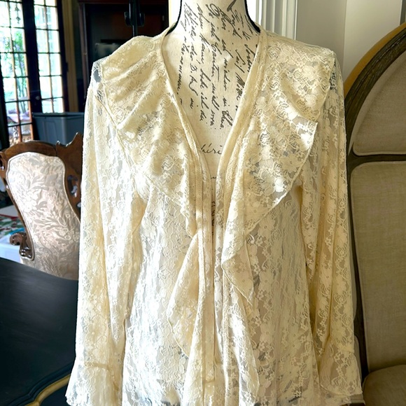 NWT Origami Cream Open Drape Lace Cardigan - Picture 2 of 4